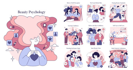 Beauty Psychology. Flat Vector Illustration
