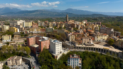 Fototapeta premium Aerial view of the historic center of Frosinone, in Lazio. It is a small city in central Italy.