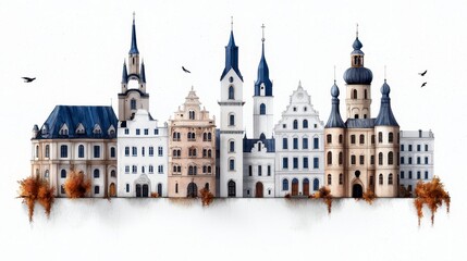 Fototapeta premium Pixel Art Cityscape Historic Buildings in Muted Tones