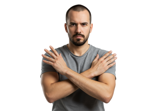 Isolated Man Crossing Arms with Serious Expression