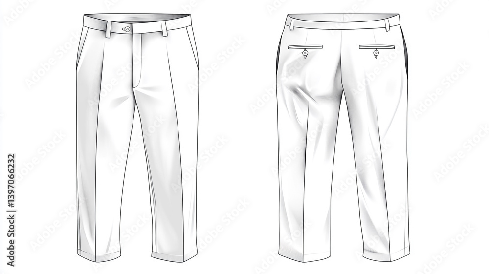 Fototapete flat sketch of a slacks. - front and back view.