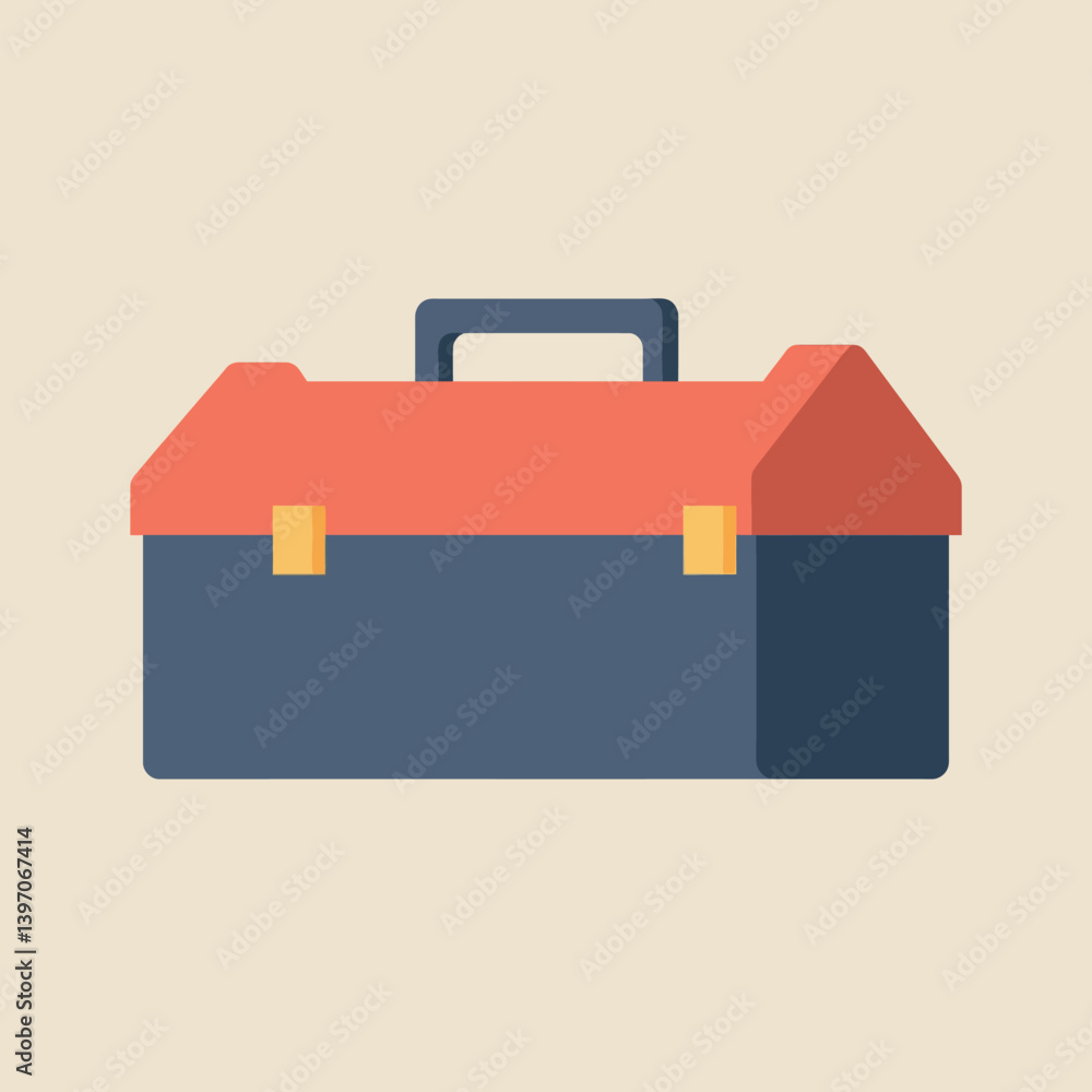 Poster simple red and blue toolbox with handle in flat minimal vector art