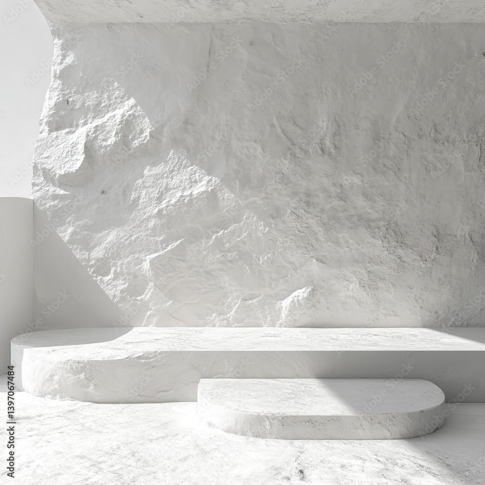 Poster abstract white background of natural. architecture stone empty space platform background conceptual 