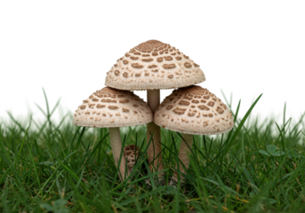 Isolated Group of Parasol Mushrooms in a Patch of Green Grass