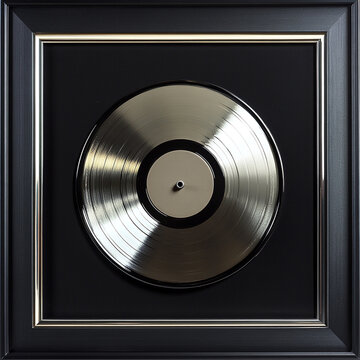 silver record music disc award inside a black frame.