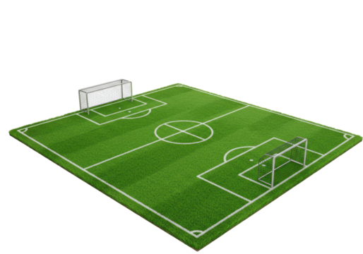 Isolated Perspective View of a Grass Soccer Field with Goals