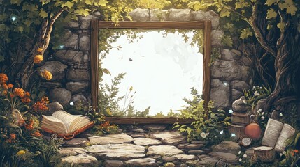 White background with a border for a trading card game. Book frame illustration