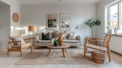 Fototapeta premium Scandinavian Living Room Interior Design of excellence in splendor beyond compare with grace