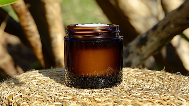 Day cream in a beautifully designed jar placed on a soft, neutral surface with natural morning sunlight