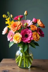 Fototapeta premium Beautiful rustic bouquet of colorful wild flowers in glass vase, rustic, wildflowers, beautiful