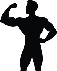 Fototapeta premium Silhouette of Muscular Bodybuilder Flexing Bicep – Strong Fitness Pose Graphic 