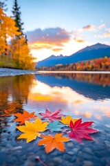 Autumn Leaves on Calm Water