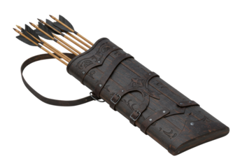Isolated Ornate Leather Quiver with Arrows Ready for Archery