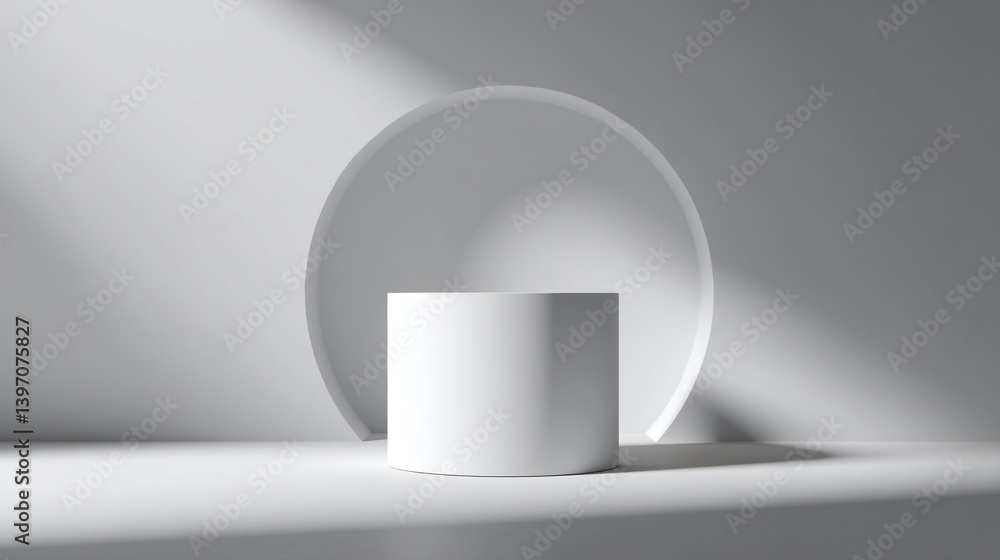 Poster white cylinder podium display showcase for product presentation minimal studio background scene mock