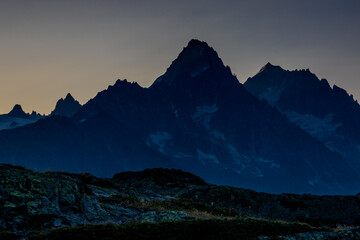 Fototapeta premium Mont Blanc, Monte Bianco mountain summit snow dome above the Chamonix valley in France. Highest peak in Europe in the Alps, alpine scenic view of Montblanc