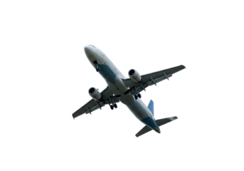 Isolated Commercial Airplane Taking Off Against White Sky