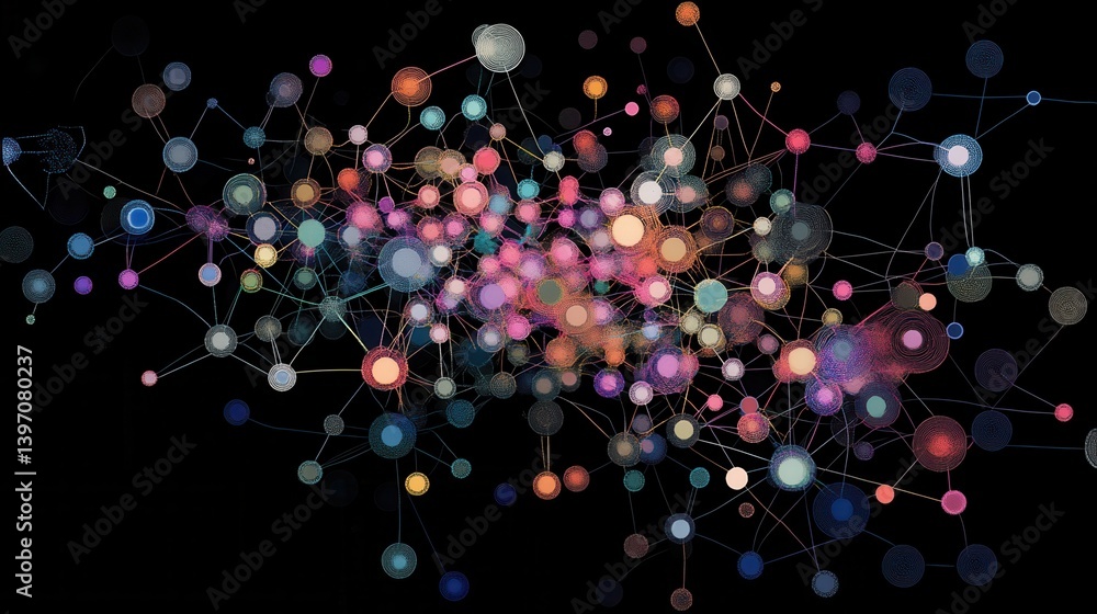 Poster design an illustration that visualizes the expansion of a business network, using interconnected nod