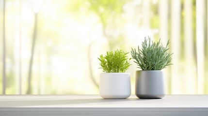 Two potted plants on a light table