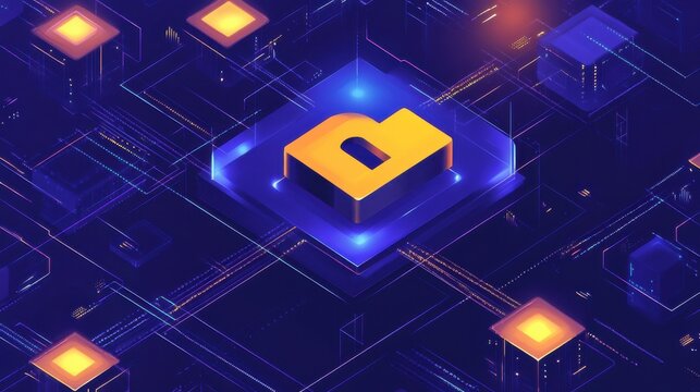 secure cyber security network with padlock icon, digital protection and data privacy concept illustration