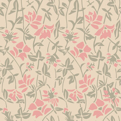 Japanese Garden Flower Vine Vector Seamless Pattern