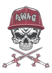 Skull with casual style cap  being dangerous 56