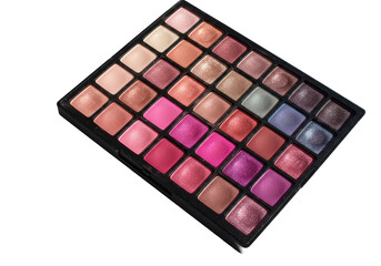 Isolated Makeup Eyeshadow Palette with Various Colors and Textures