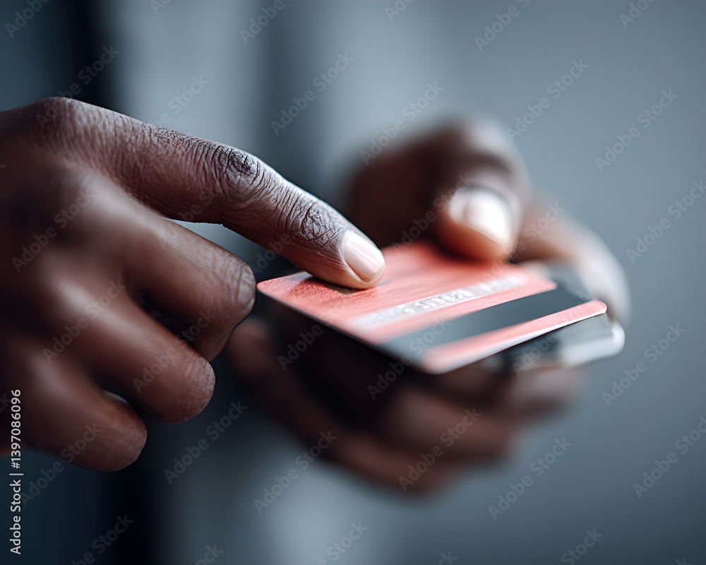Poster secure digital transaction between a customer and vendor using mobile payment, futuristic interface 