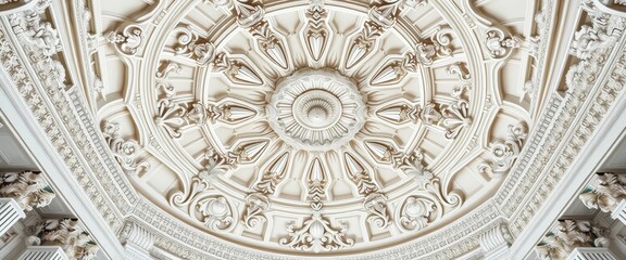 Intricate white classical ceiling detail with ample negative space, design, rococo