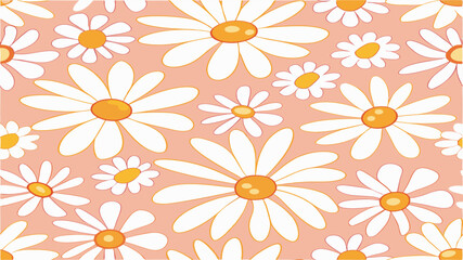 Groovy Daisy Flower Seamless Pattern — Cute Hand-Drawn Floral Background for Fabric, Wallpaper, or Prints
