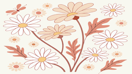 Groovy Daisy Flower Seamless Pattern — Cute Hand-Drawn Floral Background for Fabric, Wallpaper, or Prints