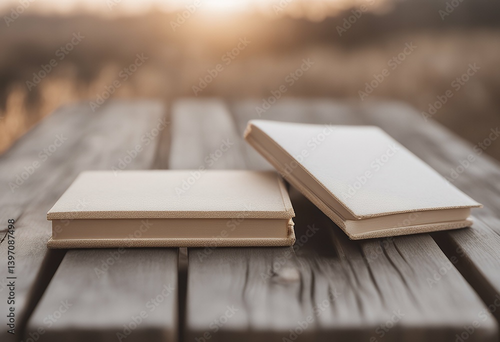 Poster kraft outdoor textured hardcover books beige white table two mockup background object document page 