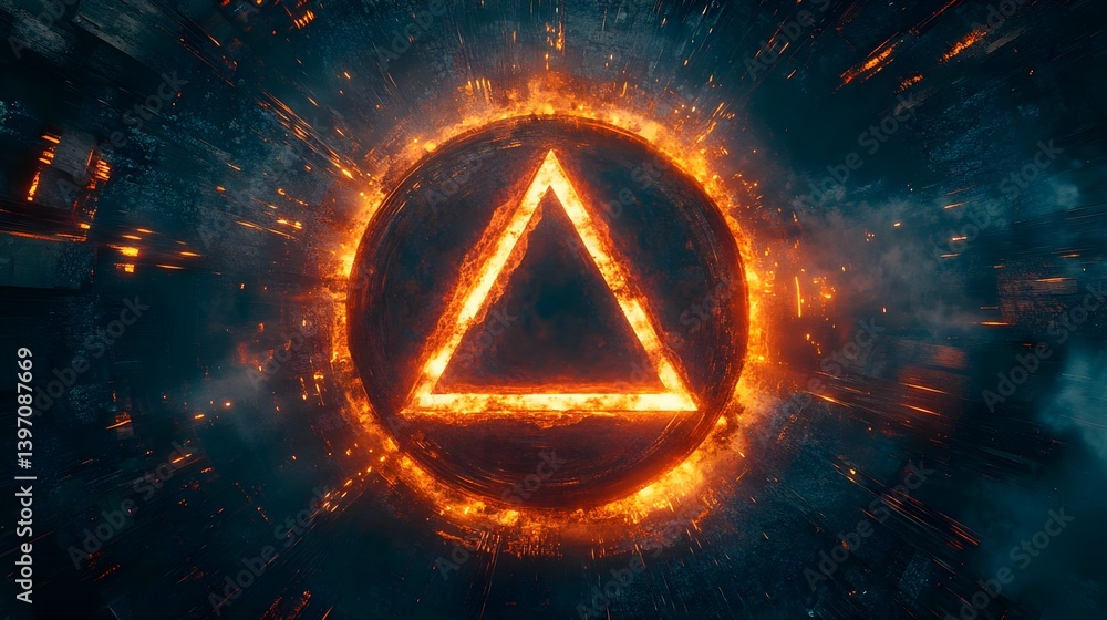 Canvas Prints glowing circle with triangle inside and fiery effects