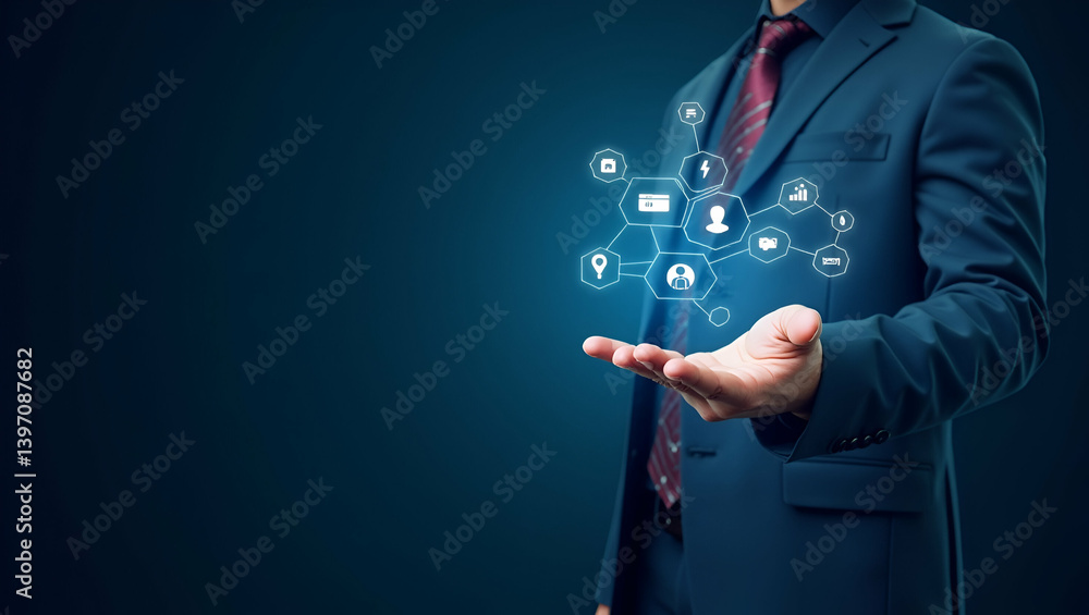 Poster innovative customer acquisition strategy: visual presentation of integrated digital channels for pre
