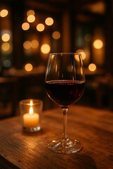 glass of red wine on table