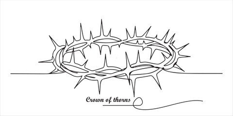 Crown of thorns continuous single line art drawing sketch on white background 


