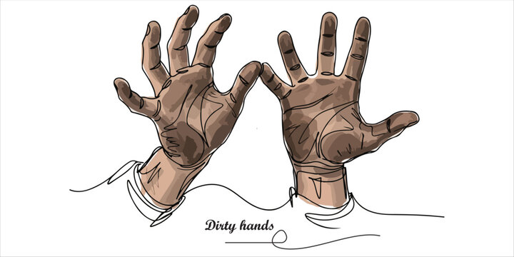 Dirty worker hands line art illustration, mechanic labor concept