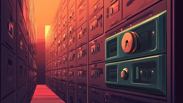 Metal padlock in a data center, safeguarding sensitive information. illustration