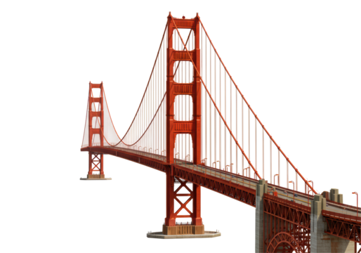 Isolated Golden Gate Bridge, San Francisco, on White Backdrop