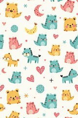 Obraz premium Adorable pastel doodle baby patterns in seamless design, sweet, background, cute