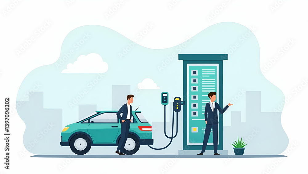 Poster flat high quality photo stock image of battery swapping technology interface with dynamic displays f