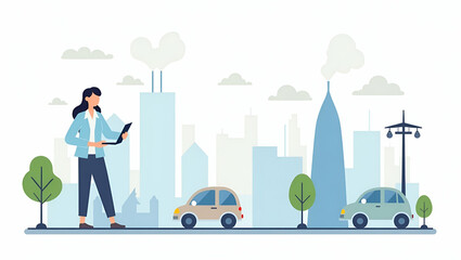 Urban Air Pollution Reduction: Dynamic Digital Analytics & Infographics for Clean Air Initiatives in Sustainable City Transport - Flat Vector Illustration