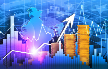 Indian map and stock market graphs. success business concept. 3d illustration..