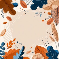 Autumn leaves and floral elements nature background digital illustration warm colors creative design