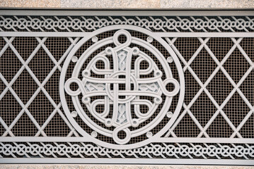 part of an antique stone structure and a fragment of the classical decoration of the building