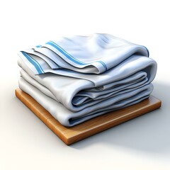 Neatly Folded White Towels with Blue Stripes on Wooden Board
