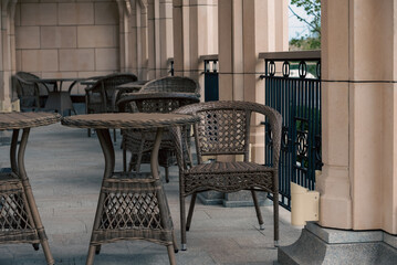 classic wooden furniture on an empty terrace