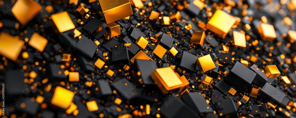 Aufkleber dynamic golden and black cube formation abstract design digital art studio environment close-up mode