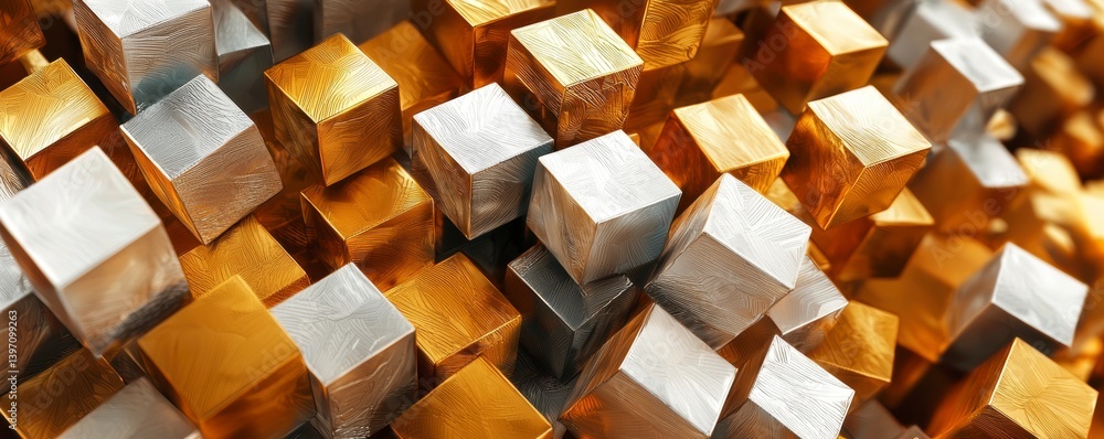 Poster dynamic metallic cubes arrangement in a creative studio high-resolution image abstract art close-up 
