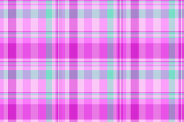 Vibrant plaid pattern. Seamless texture with bright pink, purple and mint green intersecting lines and squares. Great for backgrounds, fashion, design.