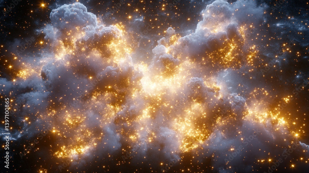 Poster an abstract image depicting celestial clouds and sparkling lights